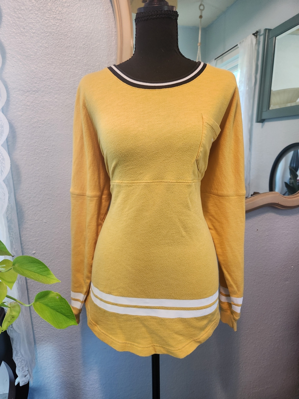 Victoria's Secret Yellow Long-Sleeve Knit Top with White Stripe Accents